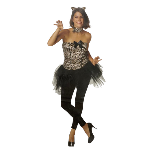 Kinky Kitty Dress Costume – Strapless Dress, Tail, Leopard Tiara Headband & Collar Bow Choker