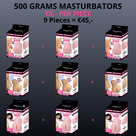Power Escorts Masturbator Set – 9 Pieces – Teen, Pussy & Milf Strokers – Realistic Vagina – 500g Each
