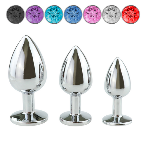Power Escorts - BR137 - Metallic Anal Plug With Stone - 3 Sizes - 7 Colours