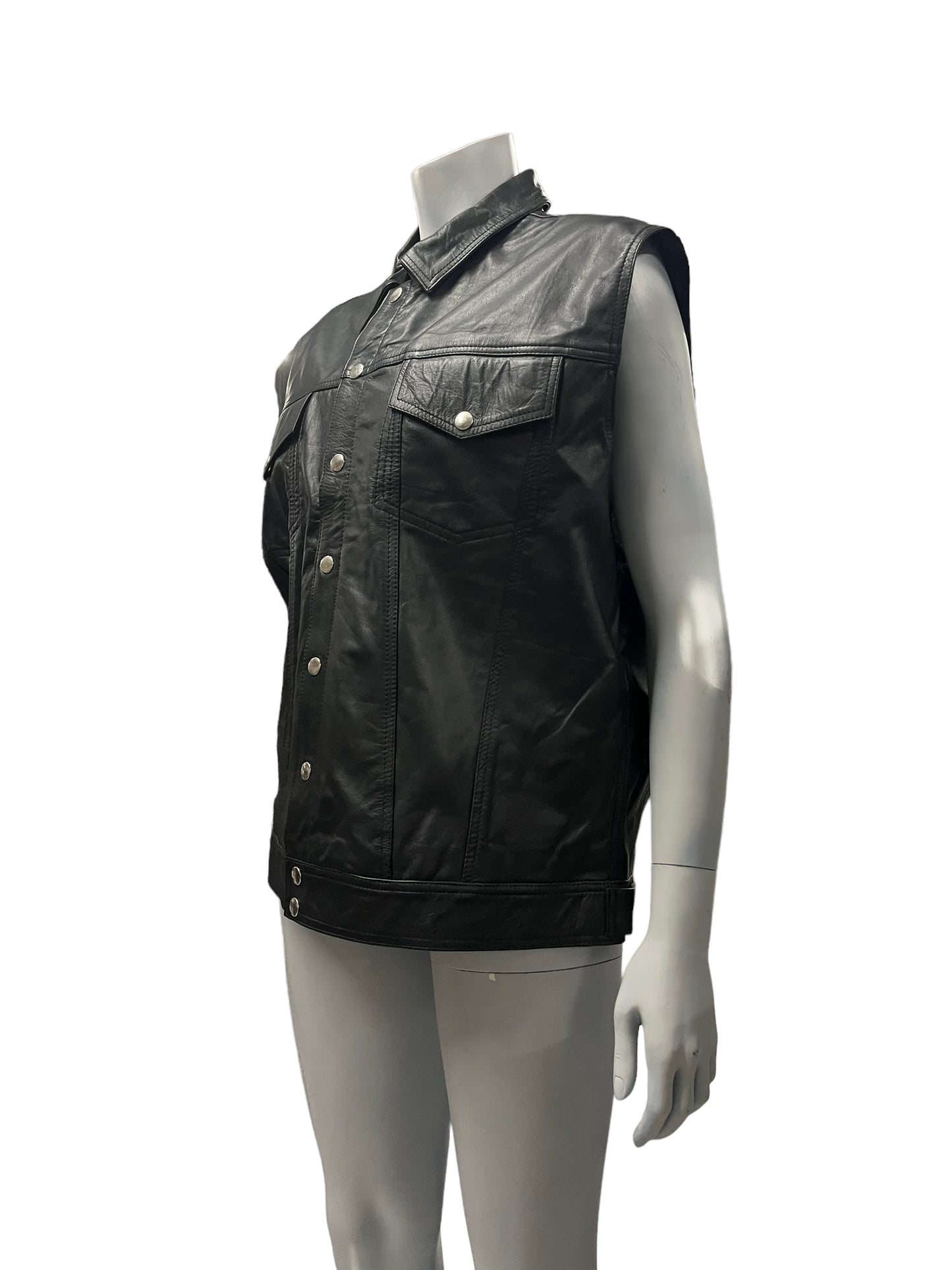 Fashion World - LL151 - Black Sleeveless Leather Jacket