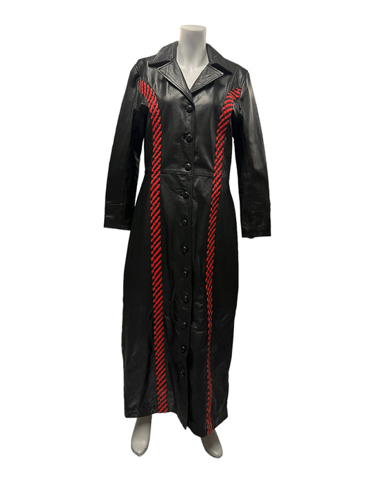 Fashion World - Black Long Coat With Red Accents.