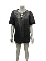 Fashion World - LL160 - Black Leather Shirt V-neck With Strings Size XL