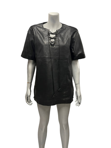 Fashion World - LL160 - Black Leather Shirt V-neck With Strings Size XL