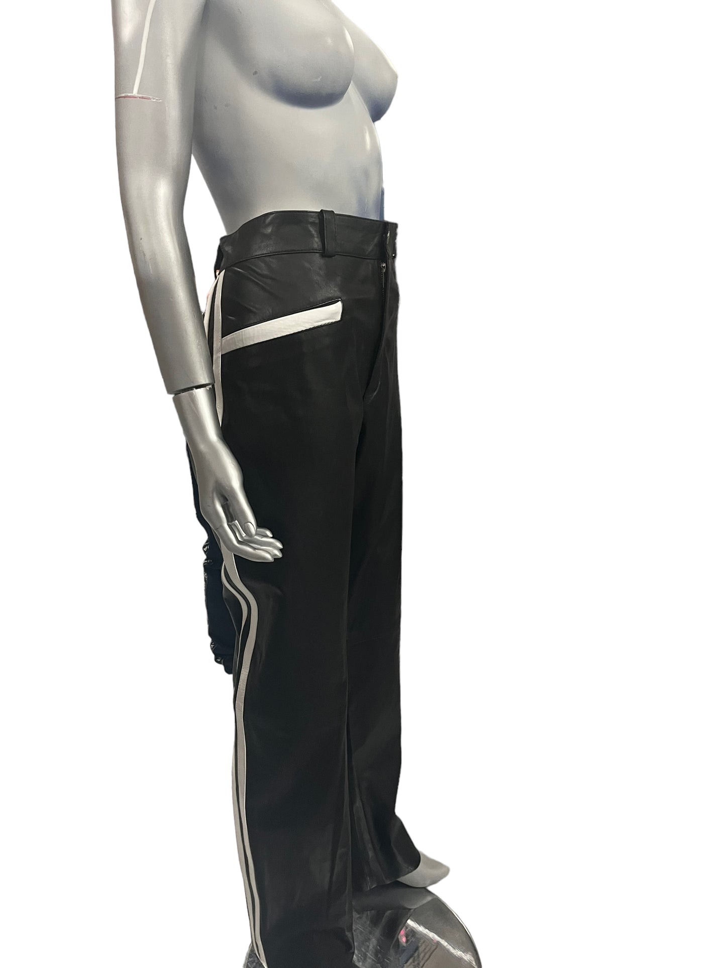 Fashion World - LL74 - Black Pants With Leather Stripes