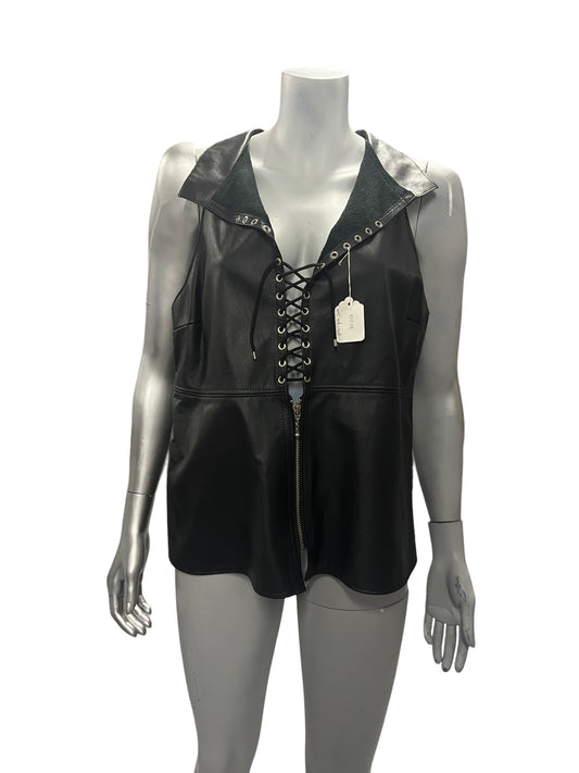 LL80 - Leather Shirt With Open Front - With Strings - Size S