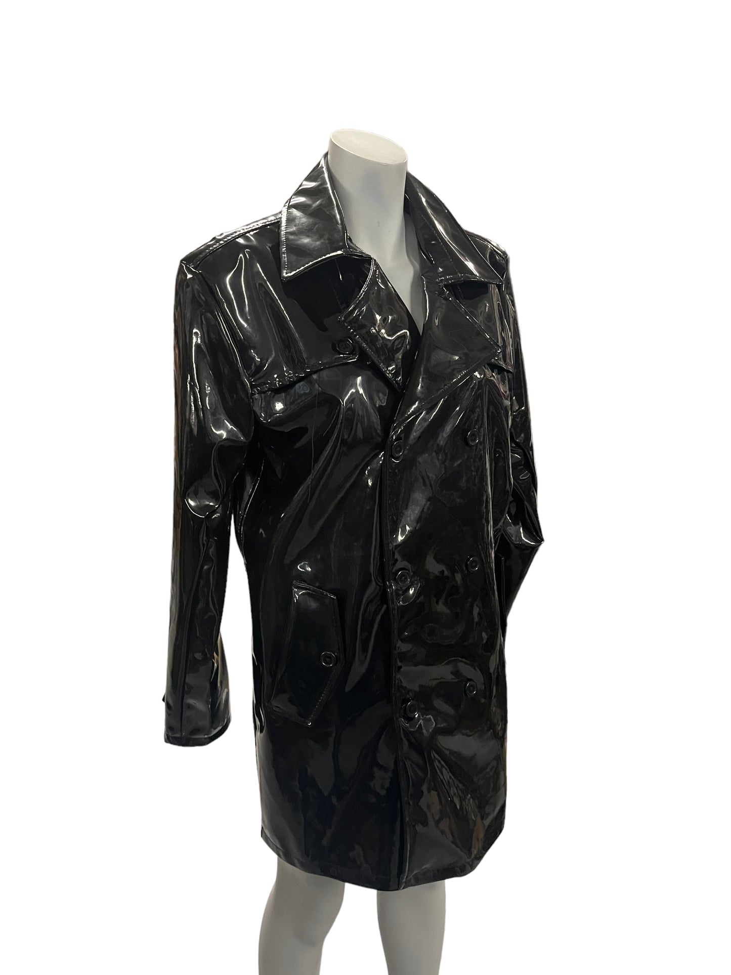 Fashion World - LL95 - Provocative Long Black Jacket With Belt - Size XL
