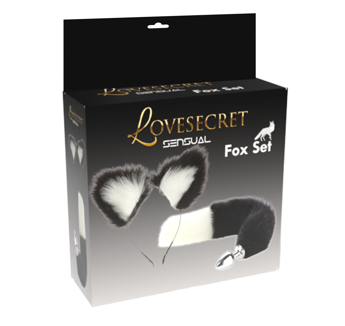 Lovesecret Sensual - LS46 - Fox Set Black / White- Fox Tail Plug & Fox Ears Gift Box - 20 CM