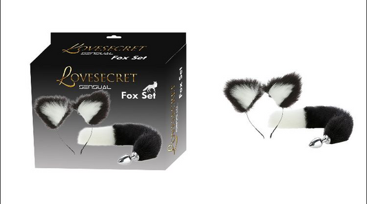 Lovesecret Sensual - LS46 - Fox Set Black / White- Fox Tail Plug & Fox Ears Gift Box - 20 CM