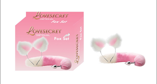 Lovesecret Sensual - LS47 - Fox Set Pink / White- Fox Tail Plug & Fox Ears Gift Box - 20 CM