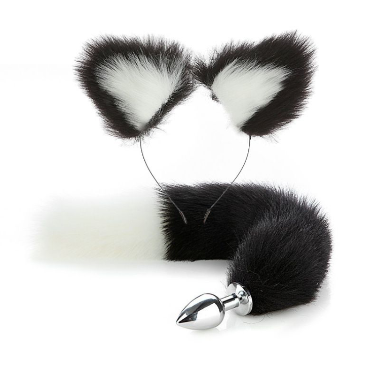 Lovesecret Sensual - LS46 - Fox Set Black / White- Fox Tail Plug & Fox Ears Gift Box - 20 CM