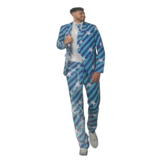 Kinky Men’s Costume Set – Blue Suit with White Stars – Jacket, Pants & Tie