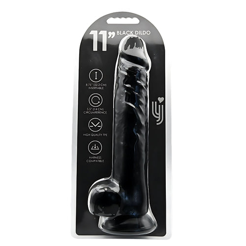 Loving Joy - 11 Inch Realistic Dildo with Balls Black - 28 Cm Huge Dildo In Strong Blister