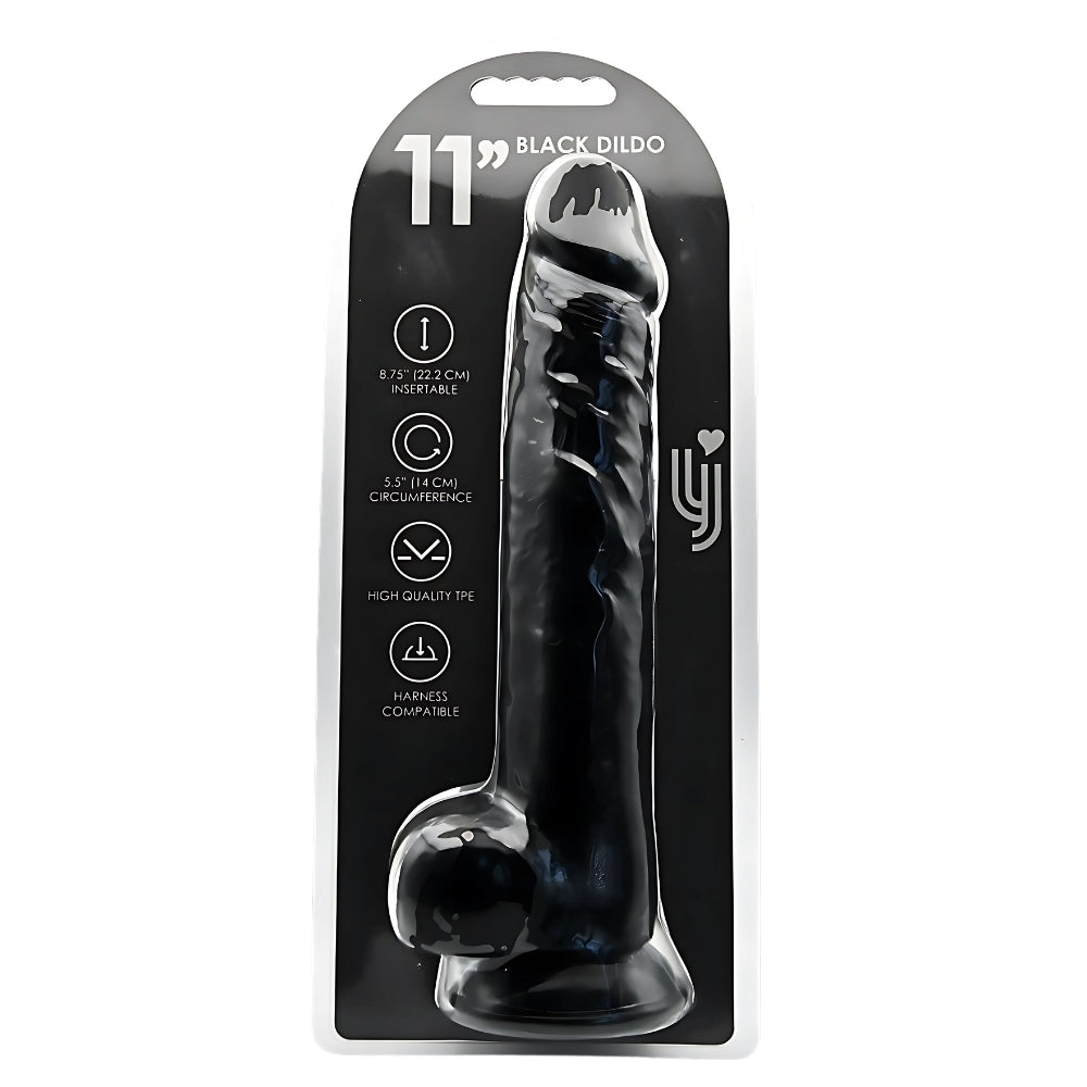 Loving Joy - 11 Inch Realistic Dildo with Balls Black - 28 Cm Huge Dildo In Strong Blister