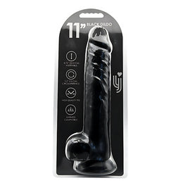 Loving Joy - 11 Inch Realistic Dildo with Balls Black - 28 Cm Huge Dildo In Strong Blister