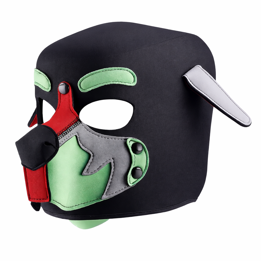 Kinky Pleasure – KPPP008 – Puppy Play Dog Mask - Deluxe – Red/Green