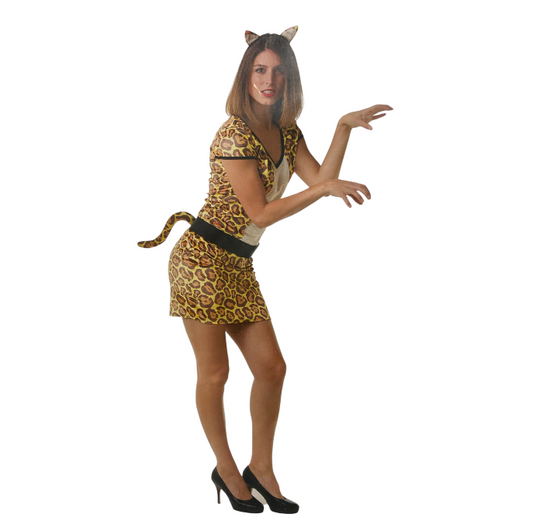 Sexy Leopard Costume – One-Piece Dress with Tail and Leopard Ears Tiara - S / M / L