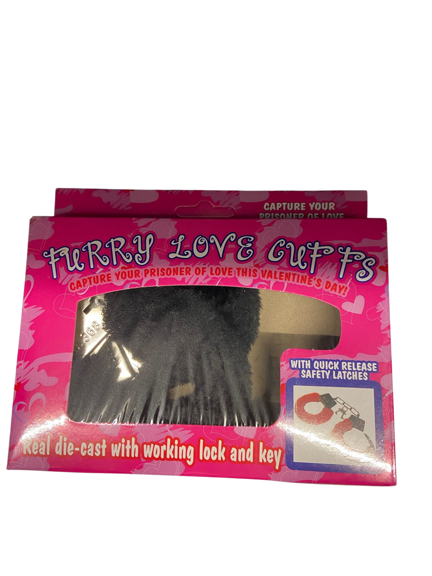 Power Escorts - BR206 Black - Furry Hand cuffs Black -Colour Box