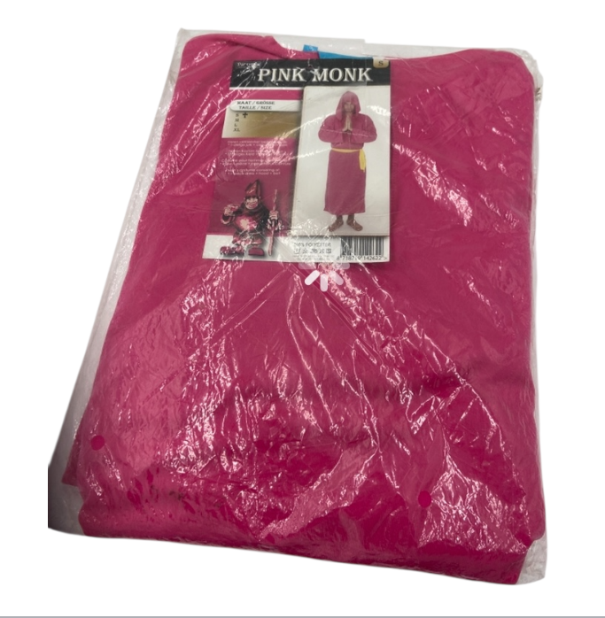 Naughty Pink Monk Costume – One-Piece Dress with Hood & Yellow Belt