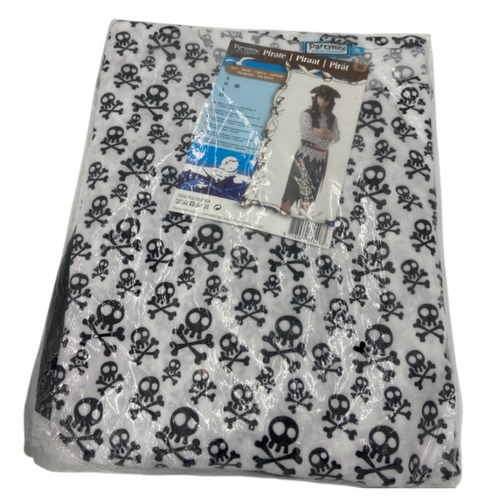 Sexy Pirate Roleplay Costume – Black Ragged Pants, Skull Print Shirt & Red Waist Belt