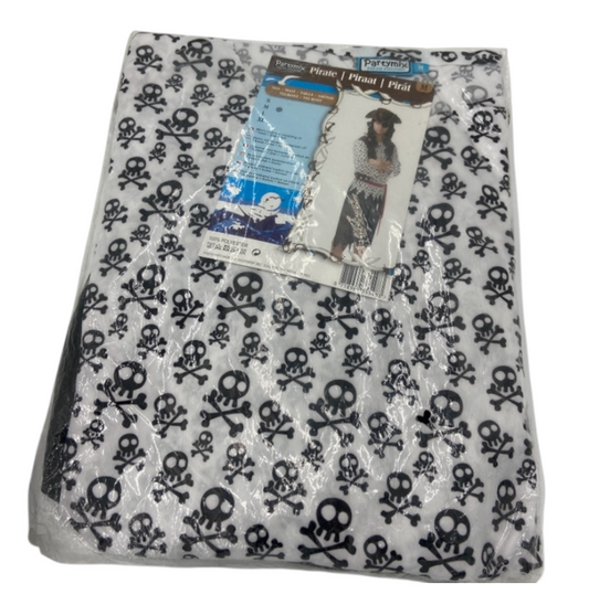 Sexy Pirate Roleplay Costume – Black Ragged Pants, Skull Print Shirt & Red Waist Belt