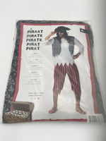 Kinky Pirate Costume – Striped Pants, Ripped White Blouse, Skull Vest & Headscarf M / L / XL