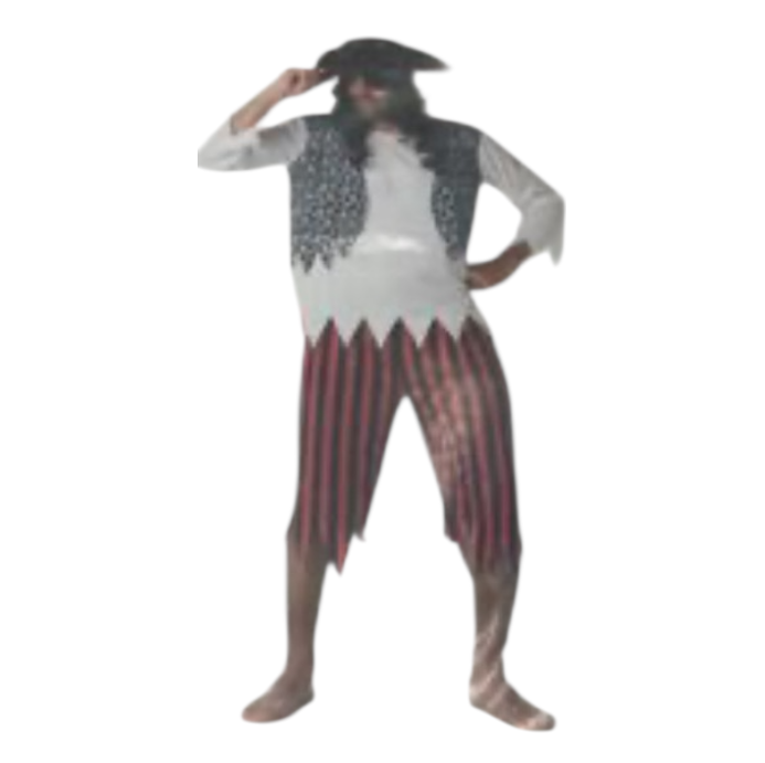 Kinky Pirate Costume – Striped Pants, Ripped White Blouse, Skull Vest & Headscarf M / L / XL