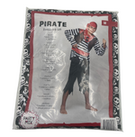 Sexy Pirate Roleplay Costume for Men – Black Pants, Striped Shirt & Red Headscarf – Size M