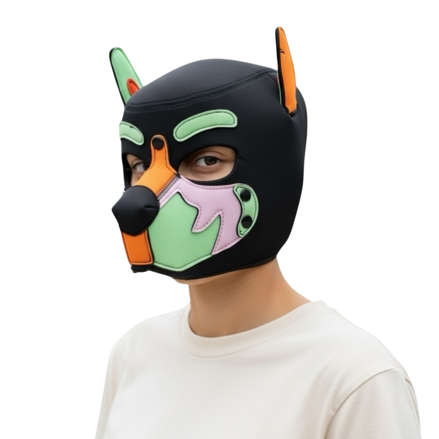 Kinky Pleasure – KPPP009 – Puppy Play Dog Mask - Deluxe  – Orange/Green/Pink