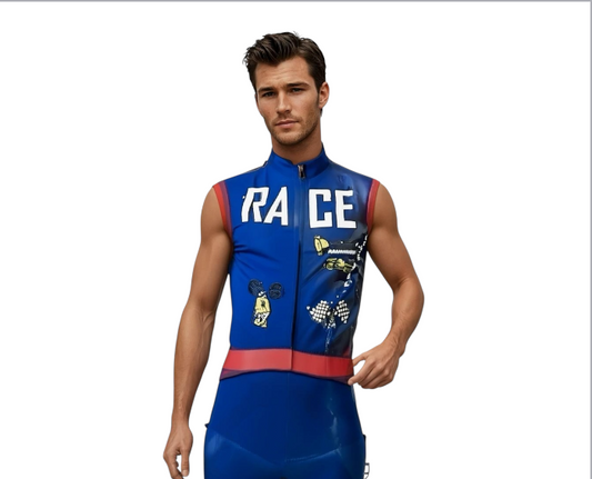 Sexy Blue Race Driver Costume – Sleeveless Bodysuit with Matching Cap – Roleplay Outfit - Size M / L / XL