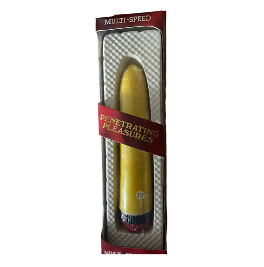 Yellow Smooth Realistic Vibrator – 18 cm, Battery Operated, Window Box Packaging - Dark Spots - Club