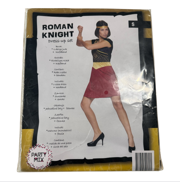 Roman Knight Costume Dress – Gold/Black/Red – Roleplay & Party Dress-Up Set – Includes Gold Headband
