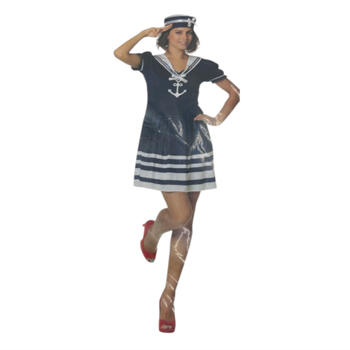 Sexy Sailor Costume – Blue & White Mini Dress with Matching Cap - S / M / L