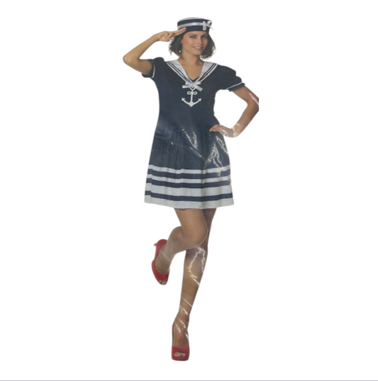 Sexy Sailor Costume – Blue & White Mini Dress with Matching Cap - S / M / L