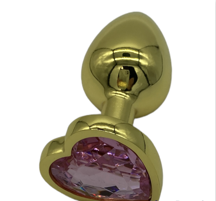 Power Escorts - BR186 -  Gold Anal Plug Heart Design Pink Stone - Packed In Windowbox