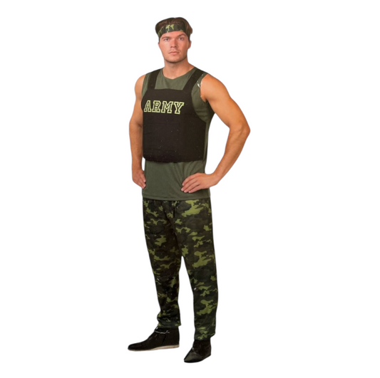 Sexy Soldier Costume – Military Green Pants, Short-Sleeved Top & Headband – Erotic Roleplay Outfit Size M / L / XL