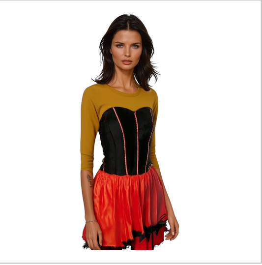Kinky Spanish Dress – Red & Black Strapless Costume Set for Party, Carnival & Erotic Roleplay