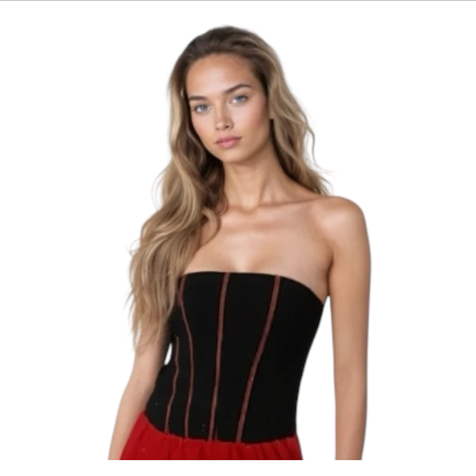 Kinky Spanish Dress – Red & Black Strapless Costume Set for Party, Carnival & Erotic Roleplay