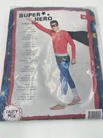 Kinky Super Hero Costume – Tight Blue /RedSuit with Black Cape & Mask - M / L / XL