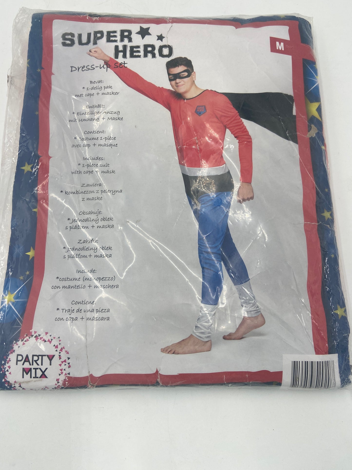 Kinky Super Hero Costume – Tight Blue /RedSuit with Black Cape & Mask - M / L / XL