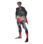 Kinky Dark Super Hero Costume – Super Man Black Suit with Red/Yellow Cape & Mask - Size M