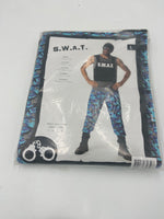 Kinky SWAT Roleplay Costume – Blue Camo Pants & Black Top with S.W.A.T. Print Size L