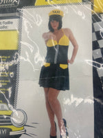 Kinky Taxi Driver Costume – Sexy Black/Yellow Mini Dress with Matching Cap – S / M / L