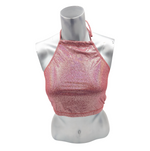 Kinky Glossy Salmon Halter Top With Open Back
