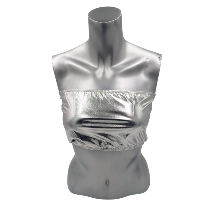 Kinky Glossy Silver Strapless Slim Top