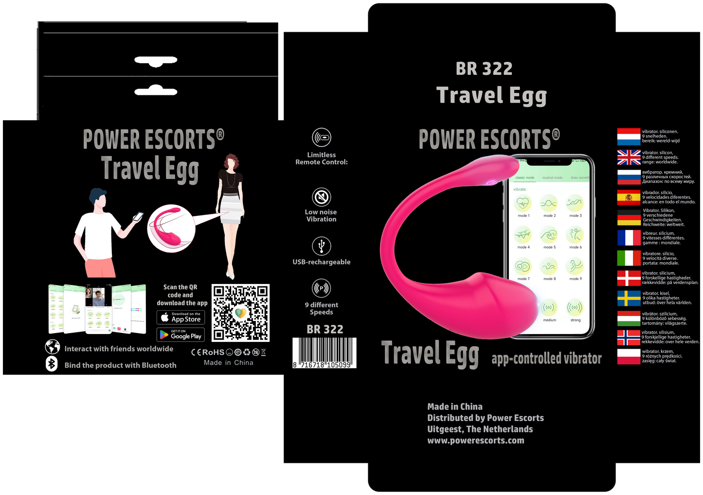 Power Escorts - BR322 - Travel Egg - App Controlled Vibrator - Pink