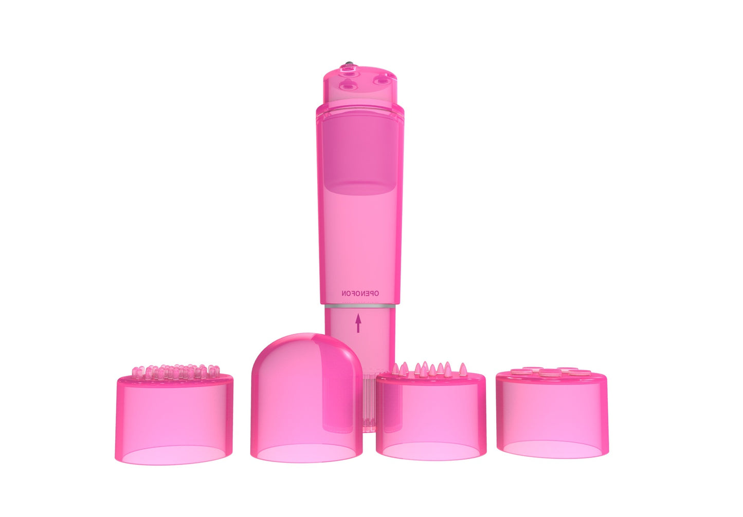 Power Escorts - BR258 - Pocket Rocket - Trendy Pink - Mini wand vibrator with 4 different attachments - attractive Colour box