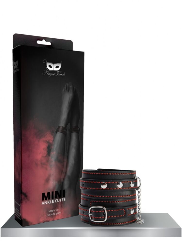 Argus Mini Ankle Cuffs Artificial Black Leather - AF 001018