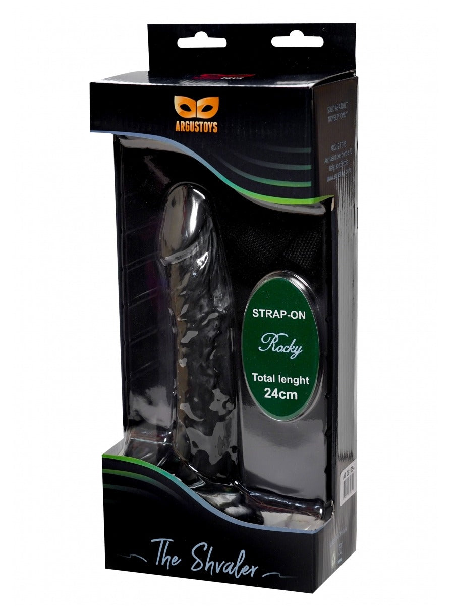 Argus Strap On Rocky Black Realistic dildo - Total Length 24 Cm Penetration 20 Cm - Strong luxury Colour box - At1054