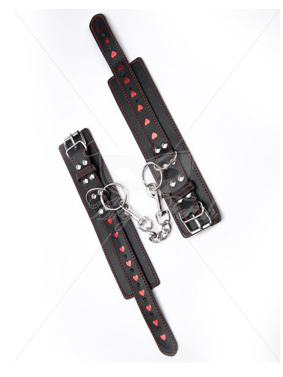 Argus Heart Ankle Cuffs - Black Leather - AF 001016