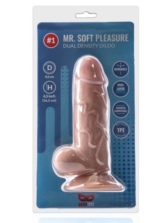 Argus Mr. Soft Pleasure 1  Double Layer Realistic Dildo with Balls and Suction Cup - 16,5 cm - Dia 4,5 cm AT1060